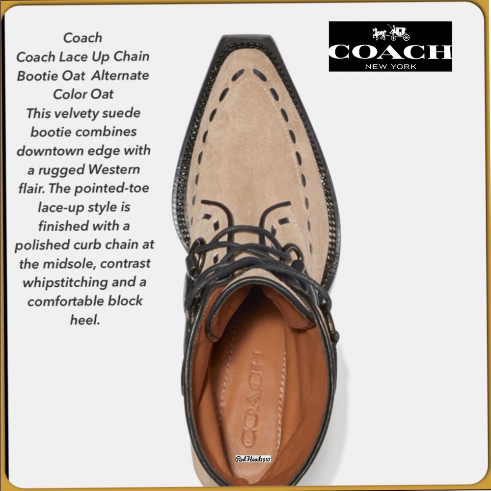 ๐ HTF! ๐ฅ๐ธ๐ป Coach Lace-Up Chain Oak Booties NIB๐ข ๐ FIRM PRICE๐ฅ๐ฅ๐ฅ - Picture 5 of 13